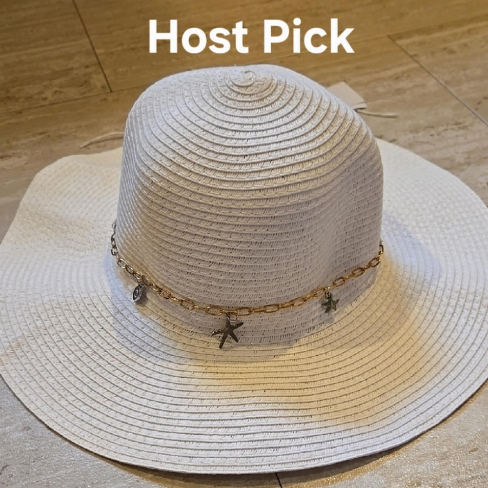 NWT Madd Hatter Stylish Wide Brim Hat with Beachy Gold Chain Accent